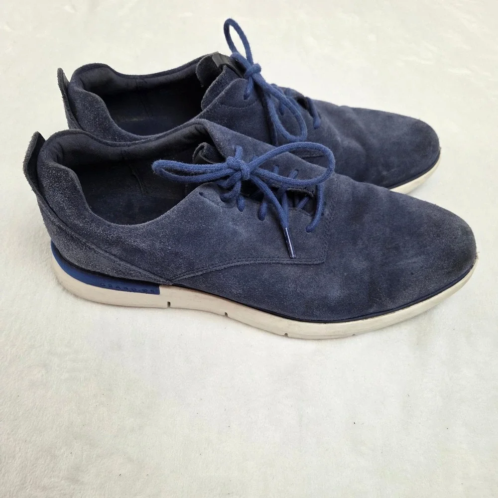 Cole Haan Grand OS Men‎ Navy Blue Suede Plain Toe Oxford Shoes Lace Up